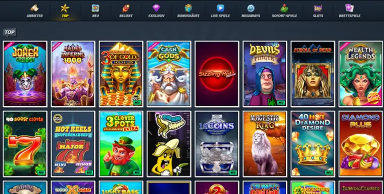 Spielauswahl im Online Casino AllySpin