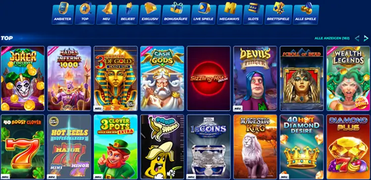 Spielauswahl bei den Slots im BassBet Online Casino