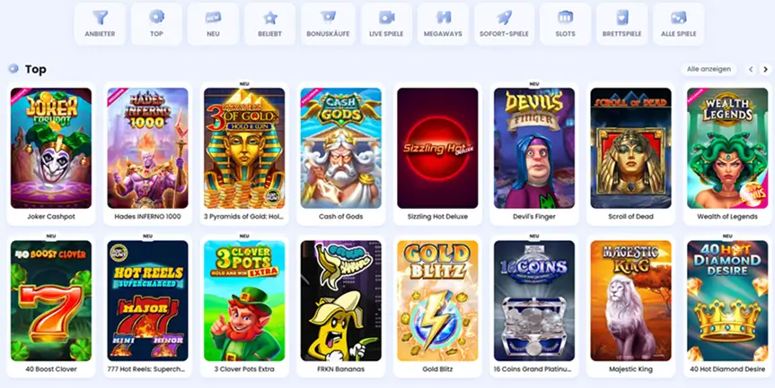 Spielauswahl bei den Slots im CasinoLab Online Casino