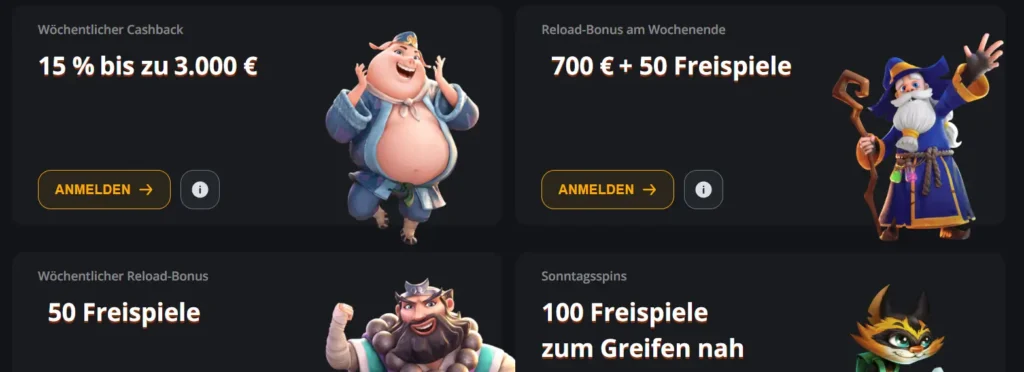 Auszug aus den Bonus Angeboten im ExciteWin Online Casino