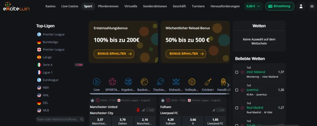 Sportwetten im ExciteWin Online Casino