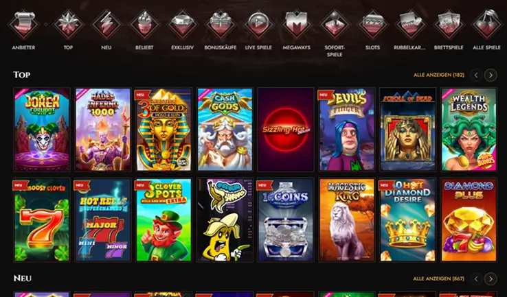 Spielauswahl bei den Slots im Legiano Casino