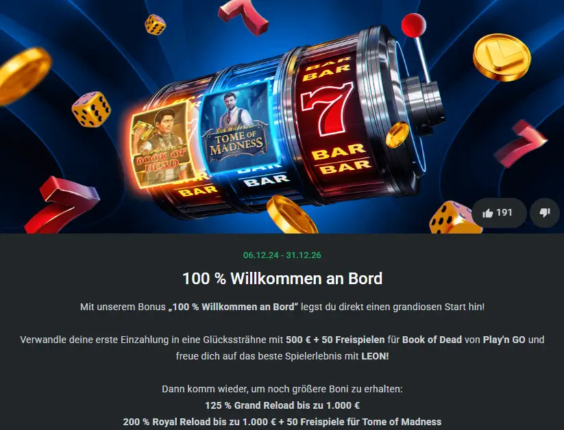 Bonus für Neukunden im Leonbet Casino