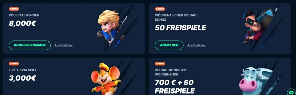 Auszüge aus dem Bonus Programm im PlayZilla Online Casino
