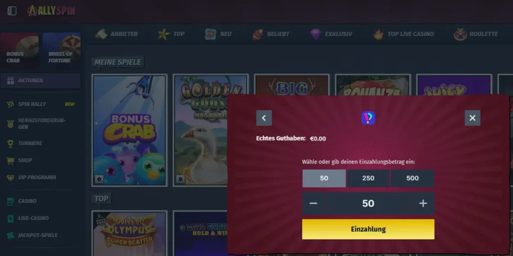 Einzahlung mit Fun ID im Online Casino AllySpin