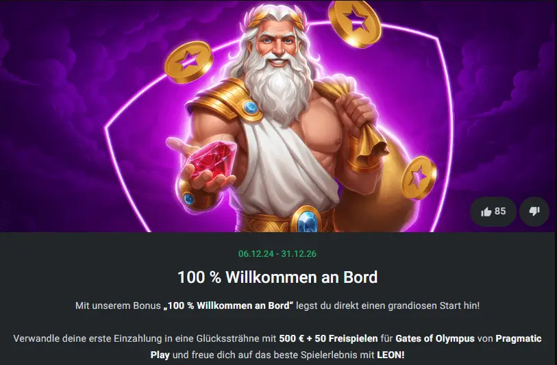Leon Casino Willkommnesbonus