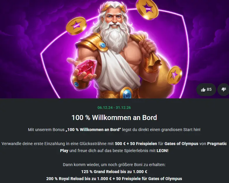 Willkommensbonus im Leon Online Casino